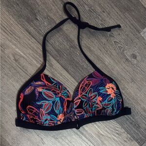 Black Floral Bikini Top